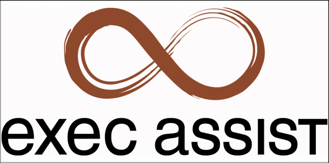 image of an infinity symbol in a brick coloured shading with the words exec assist beneath that as a logo - the symbol of our estate administration service