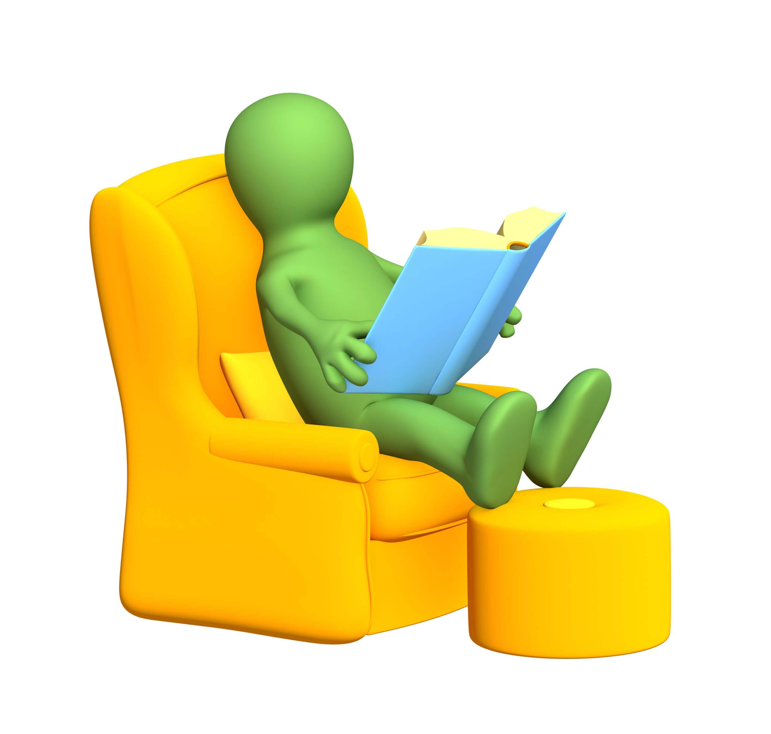 bubble person relaxing in chair reading book not having to go to work as they start transitioning to retirement