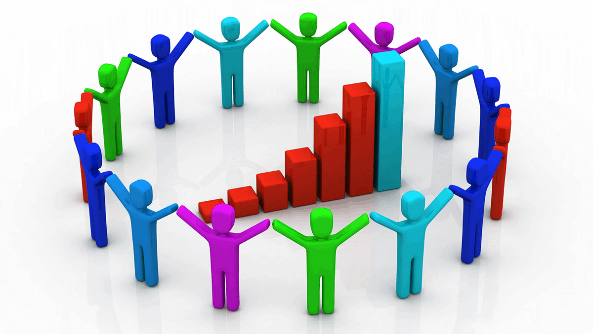 circle of potential beneficiaries displayed as bubble figures, surrounding a bar chart representing wealth to be distributed - beneficiary nomination is important