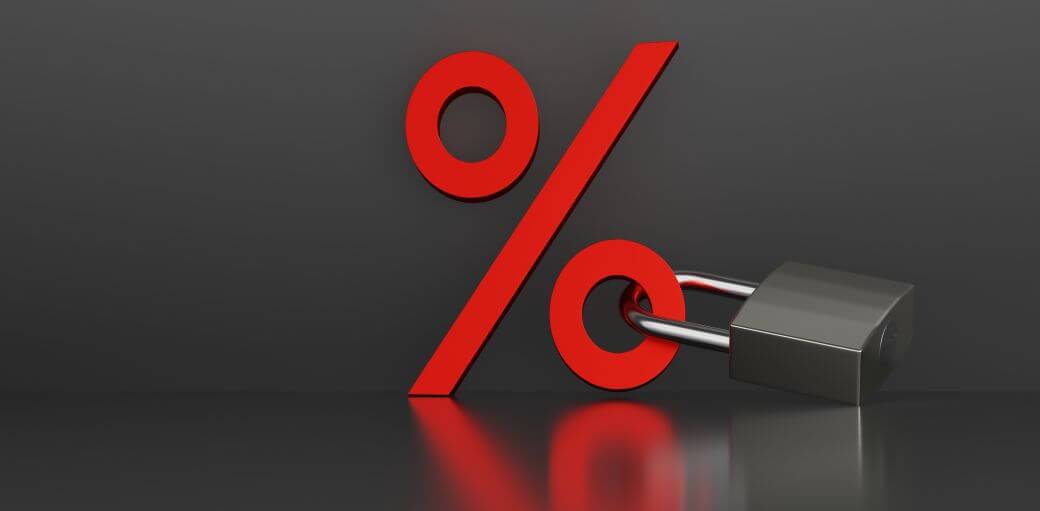 Red,Percentage,Symbol,Icon,With,Lock,On,Black,Background. Interest.Rate.Fixing