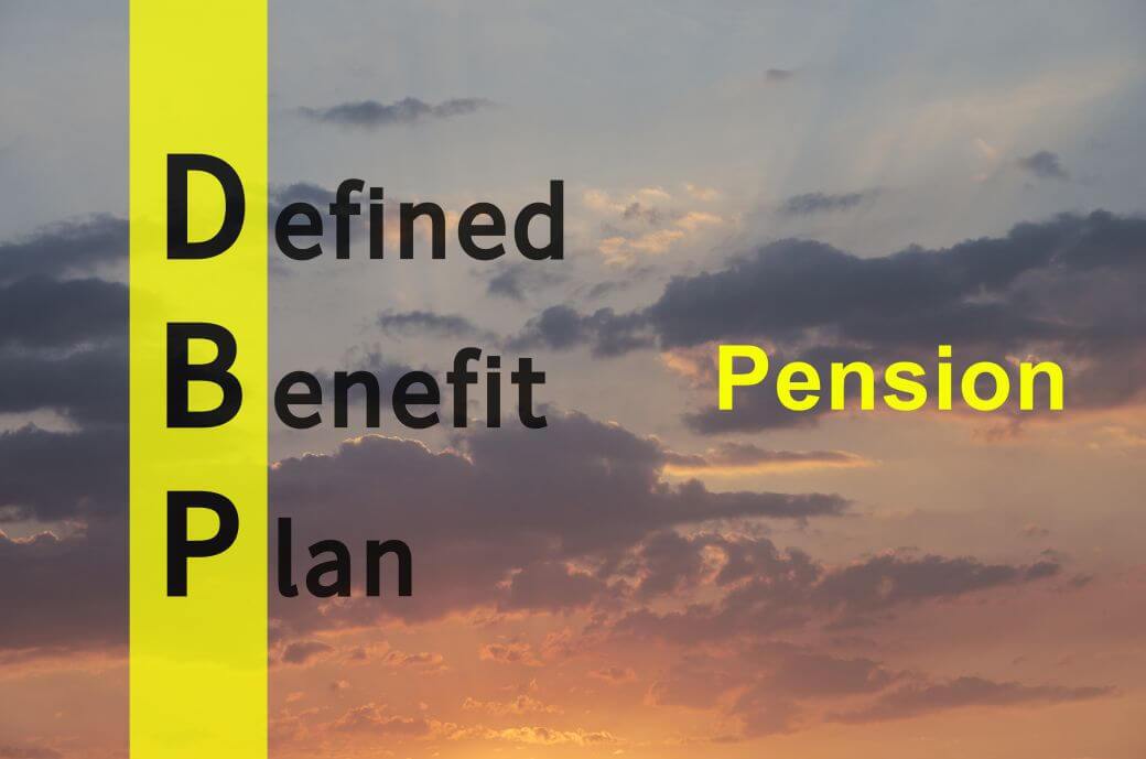 the words Defined Benefit Pension Plan imposed over an image of a clouded sunset sky