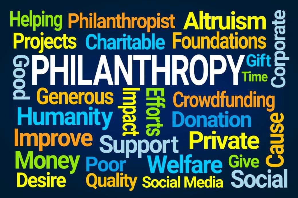 word cloud highlighting Philanthropy in the language of generous charity