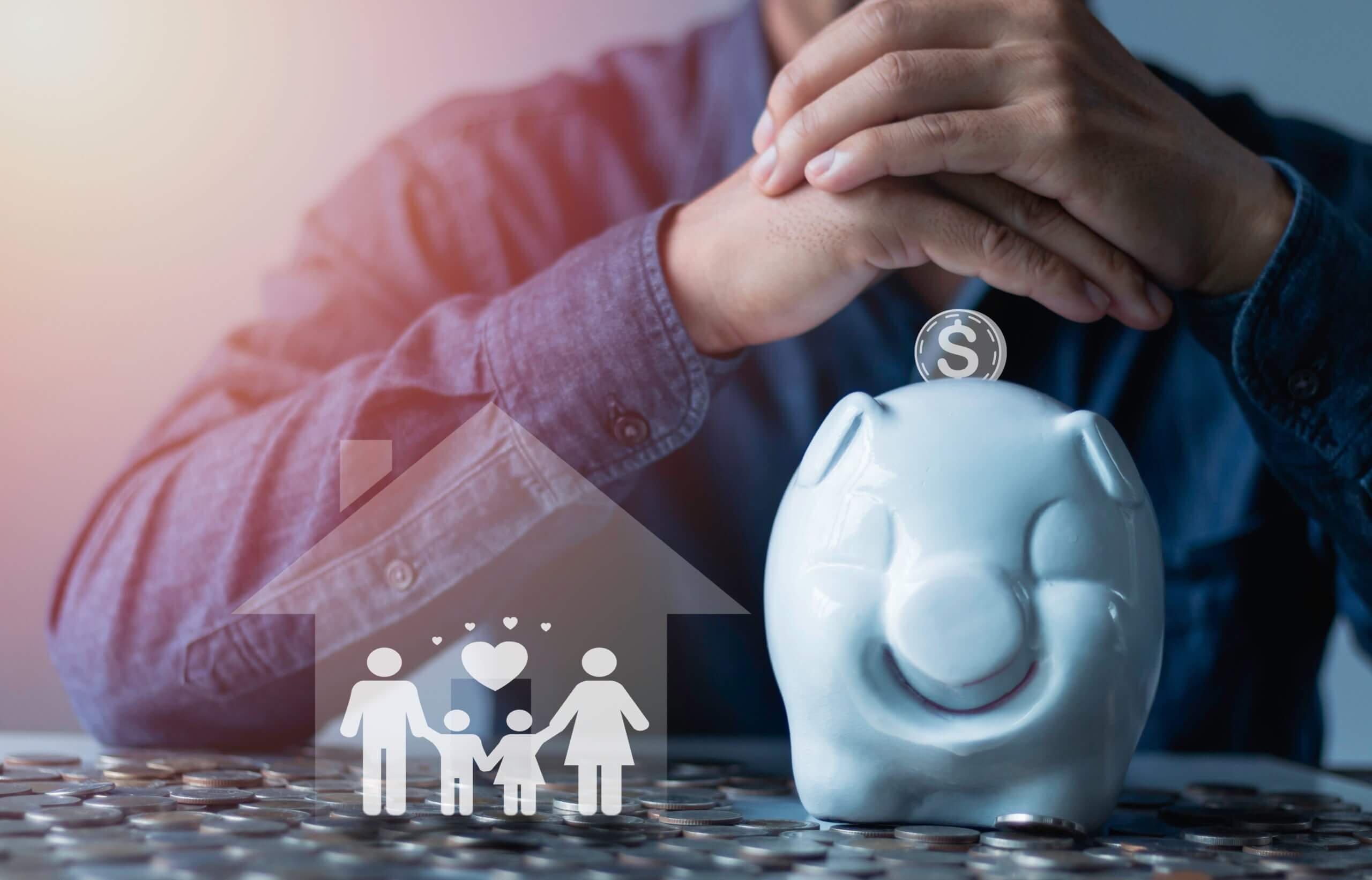 Superannuation Piggy Bank being looked at by a super account member contemplating his future, contemplating super guarantee rate changes