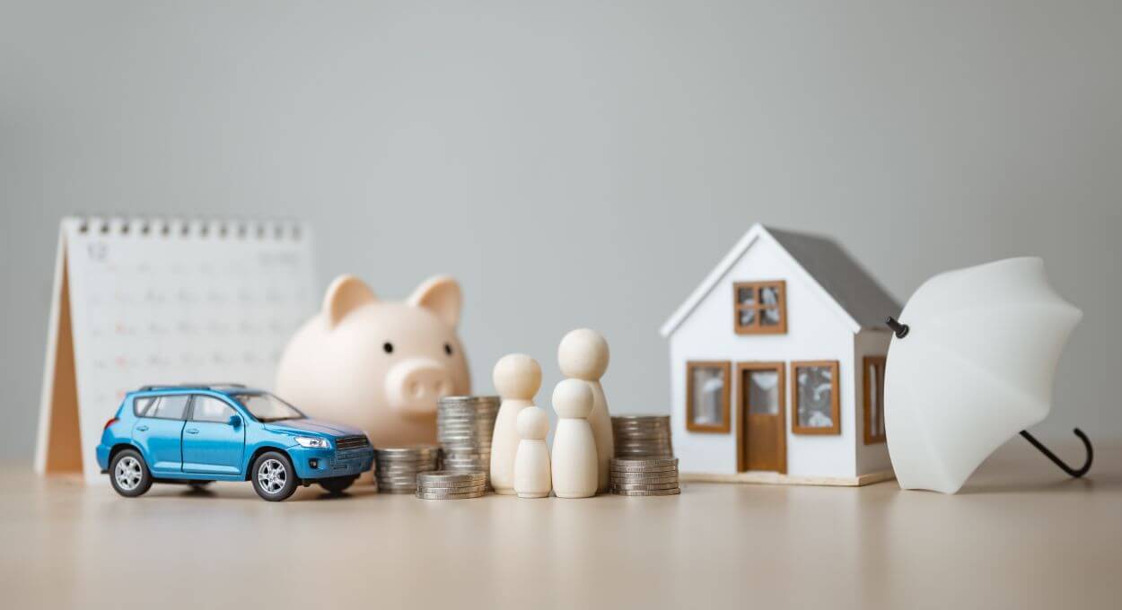 an accumulation of models of items that figure in the financial planning and wealth management future of a typical family as we explore tips to improve their situation.