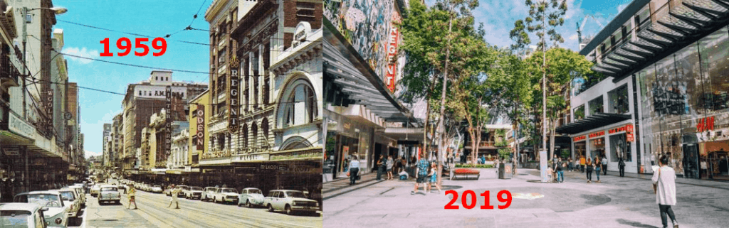 queen street brisbane 1959 and 2019 showing the potential for economic and markets outlook 2020
