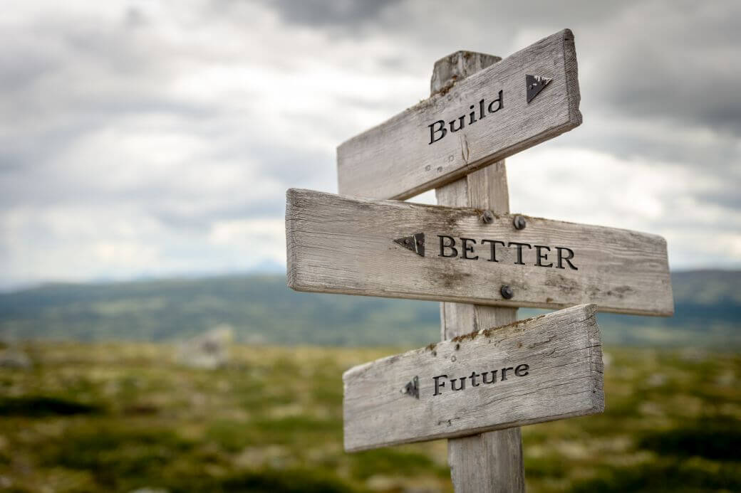 old weathered timber signpost with three signs pointing in different directions, bearing the words Build, Better, and Future - and indicator of good business superannuation strategies for employees